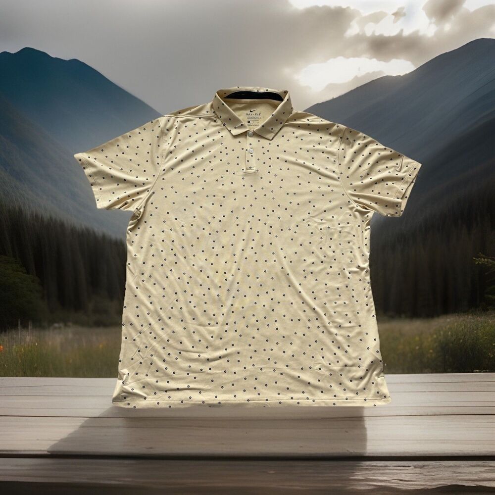 Nike Polo Shirt Men's XL Yellow Geometric Golf Performance Lightweight Logo
